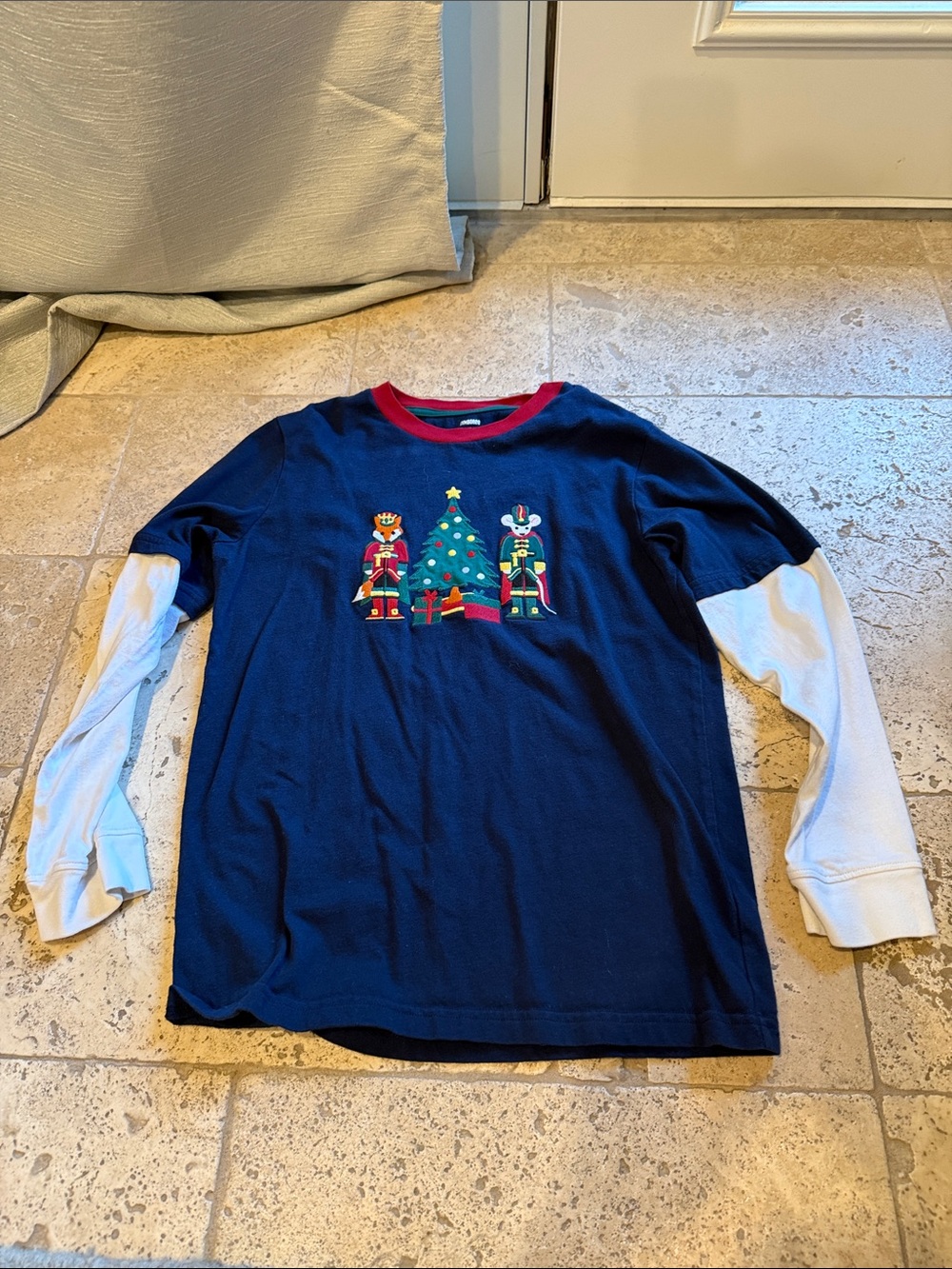 Gymboree Navy Blue Holiday Long Sleeve Tee with Red Trim